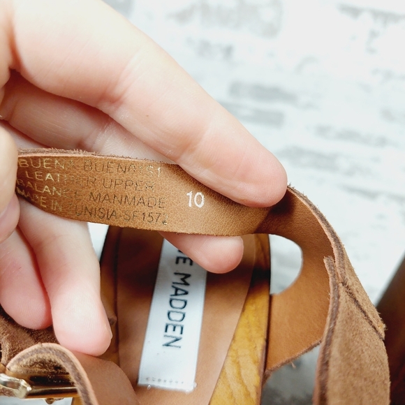 NEW Steve Madden Alabama Platform Brown Suede Wooden Studded Sandals F167 - Picture 10 of 12